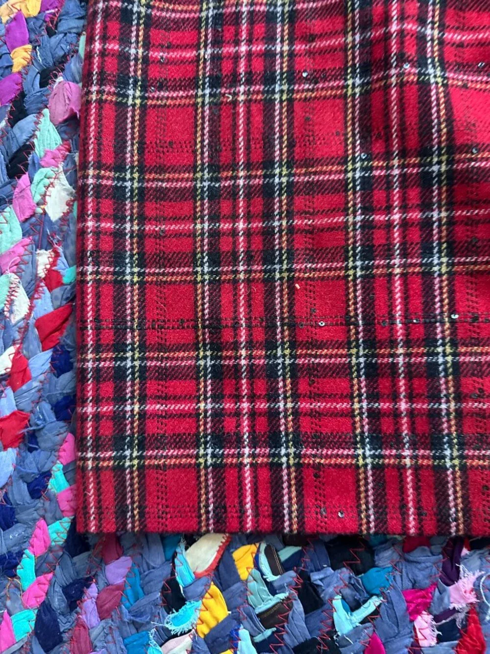 Talbots Red Tartan Plaid Skirt W/ Sequins Womens Size 14 Academia Holiday Preppy